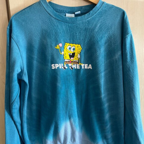 Sponge Bob Size Med Blue Green Tie Dye Lightweight Sweatshirt Spill The Tea - Picture 1 of 7